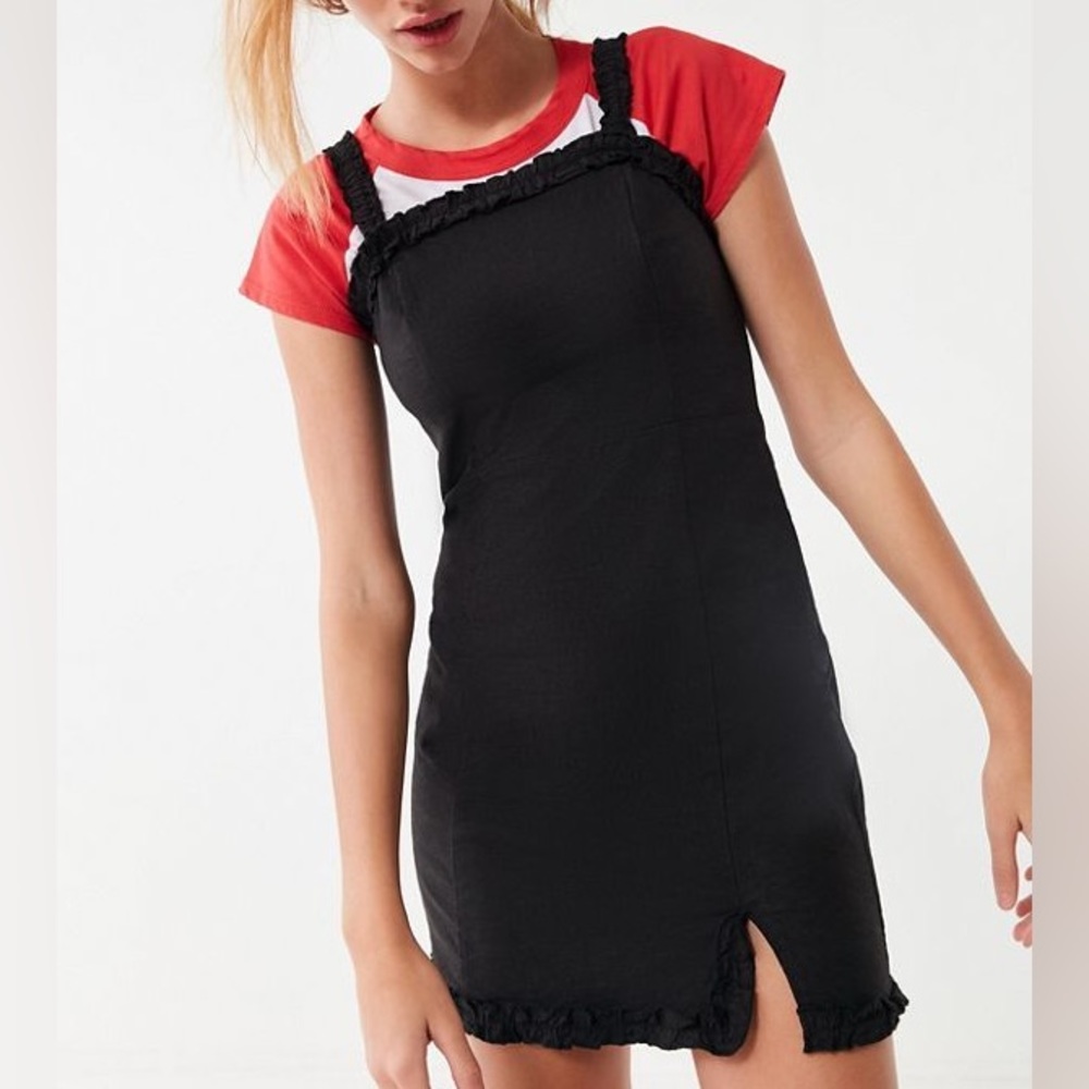UO Wren Linen Ruffle Mini Dress LBD - Picture 4 of 12